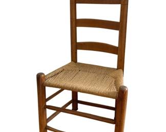 1342 - Primitive Ladder Back Chair (Description): Ladder back chair featuring a traditional  design with horizontal slats forming the  backrest. Measures 36.5 x 13.5 x 19.