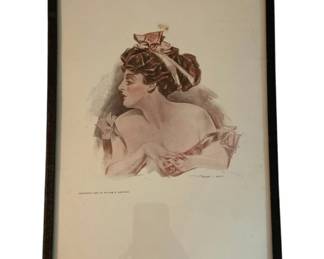 1396 - William S Gartner 1909 Framed Print of Lady (Description): Gibson Girl style, measures 10.5 x 17