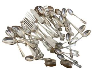 2759 - Assorted Silver Plate Flatware (Description): A collection of assorted silver plate  flatware including various spoons, forks, and  serving pieces in multiple decorative  patterns.