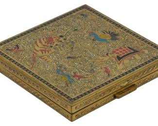 1766 - Vtg Oriental Peacock Decorated Compact (Description): Vintage Oriental peacock decorated compact  featuring ornate detailing. Measures 3" x 3".