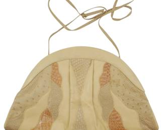 1854 - Vintage Steigio Mixed Print Crossbody 8"x13" (Description): Vintage Steigio mixed print crossbody bag  featuring a combination of exotic leather  textures. The bag measures 8 inches by 13  inches and includes a long thin strap for  crossbody wear.
