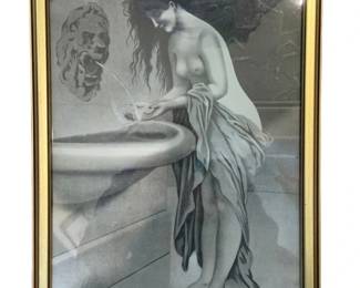 1665 - Framed Bathing Lady Print - 18 x 13.5