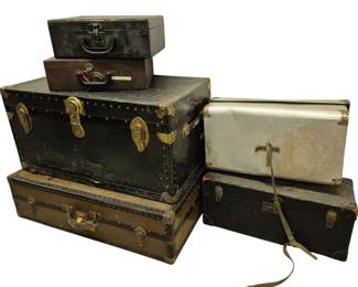 4167 - Group Lot of Trunks (Description): A group lot of trunks, featuring various  styles and sizes of vintage luggage and  storage trunks.