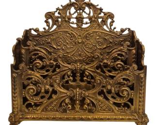 1650 - Ornate Victorian Ormolu Brass Letter Holder (Description): 10 x 10 x 4