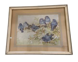 1180 - Framed Bluebirds Print 11"x13.5"