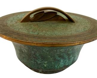 256 - Carl Sorensen Bronze Covered Bowl w/ Bird's Nest (Description): 4.5 x 8.5