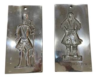 699 - 2 Virginia Metalcrafters Cast Aluminum Molds (Description): Vintage Virginia Metalcrafters cast aluminum  soldier cookie molds. Measures 11 inches by 6  inches.