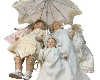 2001 - Vintage Dolls w/ Parasol (Description): Largest one is 26" tall