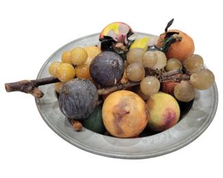 631 - Large Bowl Full of Heavy Stone Fruit Decor (Description): bowl is 3" tall x 13"