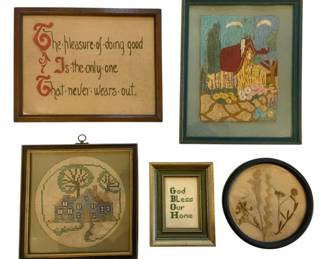 1159 - Group Lot of 5 Framed Needlepoints (Description): Largest 9.5 x 7.5