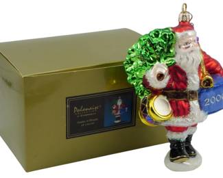 2504 - Christopher Radko Santa New Year Ornament (Description): Christopher Radko Santa New Year ornament  featuring Santa Claus with a drum and dated  2000. Includes original Polonaise Collection  box. Measures 7.5 inches.