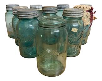 3157 - Lot of Blue Ball Mason Jars - 7" Tall