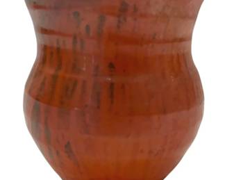 998 - Vintage North State Pottery Redware Vase (Description): Featuring a classic bulbous form with flared  rim. The handcrafted piece displays rich  terracotta and burnt sienna tones with subtle  striations throughout the surface. Measures  4 inches in height.