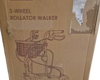 2825 - MaxKare 3-Wheel Rollator Walker Model DR9248 (Description): MaxKare 3-Wheel Rollator Walker, Model  DR9248. This mobility aid features three  wheels for maneuverability, hand brakes, and  a front basket for storage. Used as is electric/electronic/mechanical item. No guarantee all components, untested.
