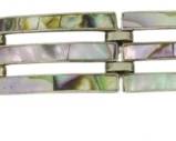 1899 - Mexican Sterling Abalone Inlay Bracelet (Description): Mexican sterling silver bracelet featuring  abalone inlay panels in a linked design.  Weight: 0.51 oz.