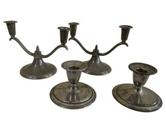 1681 - Poole's Pewter Candleholders 3.5"x5.58" (Description): Two sets pewter candleholders. These pieces  feature classic pewter construction with a  traditional design. Measurements: 3.5" x  5.58".