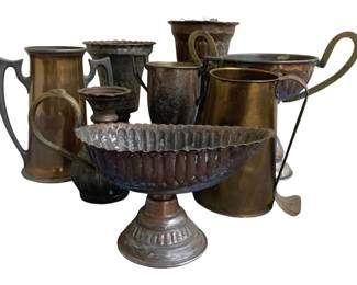1544 - Lot of Assorted Metal Vases & More - 9" Tall