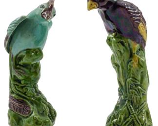 44 - 2 Chinese Majolica Porcelain Bird Figures 4.5"