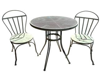 6006 - 3pc Metal Bistro Patio Set (Description): Table - 28 x 29 Chairs - 32 x 21 x 18