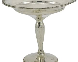 156 - Sterling Cement Weighted Compote (Description): Sterling silver cement weighted compote  featuring a baluster-form stem on a circular  base. Measures 5.5 inches by 6 inches,  weighing 4.8 ounces.