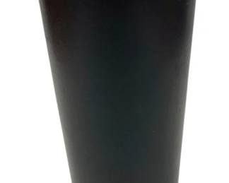 997 - Black Ceramic Tapered Cylinder Vase 4.5"x12" (Description): Black ceramic vase featuring a sleek tapered  cylindrical form with a matte finish. The  minimalist design tapers from a wider opening  at the top to a narrower base, creating a  modern aesthetic suitable for contemporary decor. Measures 4.5 inches in diameter by 12  inches in height.