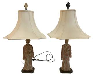 211 - Pair of Ming Style Figural Lamps - 29" tall (Description): carved wood
