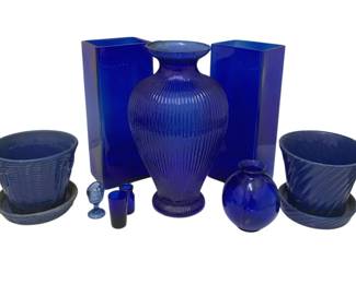 1620 - Lot of Assorted Blue Glass & Pottery Items