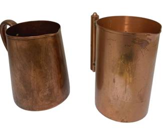 1023 - 2 Copper Pitchers - 8" Tall
