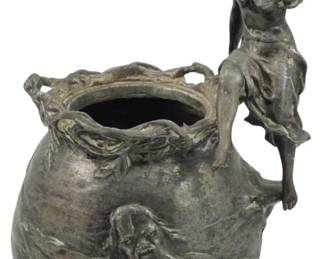 1869 - Art Nouveau Spelter Figural Vase 7" (Description): Art Nouveau spelter figural vase featuring  decorative sculptural elements in the  characteristic style of the period. Measures  7 inches.