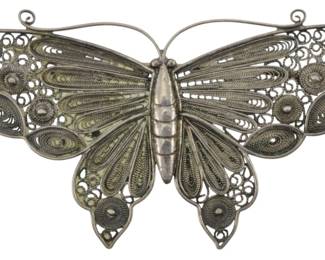 1908 - Sterling 950 Butterfly Brooch 0.42oz (Description): Sterling 950 butterfly brooch featuring  intricate filigree work throughout the wings.  Weight: 0.42oz.