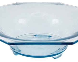 727 - Fostoria Fairfax Azure Bowl 3.5"x11.5" (Description): Fostoria Fairfield azure bowl featuring the  distinctive light blue coloring  characteristic of the Azure line. The bowl  measures 3 1/2 inches in height by 11.5  inches in diameter.