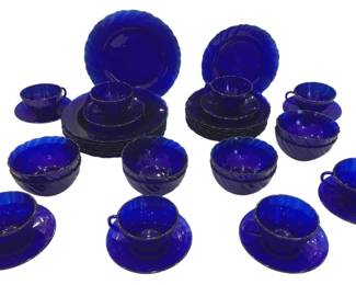 1223 - Array of Cobalt Blue Plates, Cups & Saucers