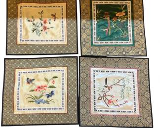 1135 - 4 Chinese Silk Embroidered Panels