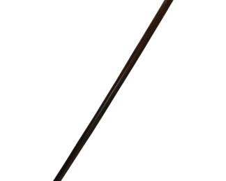 397 - Vtg Walking Cane w/ Ornate Gold-Tone Handle (Description): Vintage walking cane featuring a dark wood  shaft with an ornate gold-tone knob handle.  The handle displays detailed repousse-style  decorative work. Measures 32 inches in  length.