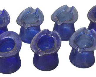 3052 - 7 Cobalt Top Hat Ashtrays - 3" Tall
