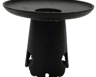 963 - Japanese Usubata Ikebana Vase 2pc 6.5"x7.5" (Description): Features a wide shallow dish top with a  central opening, supported by a cylindrical  pedestal base with decorative cutout details  and a scalloped foot. The dark patinated  finish gives these pieces a traditional aesthetic.