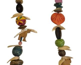 1487 - Cinnabar Bead Statement Necklace 26" (Description): Featuring large, varied beads including  patterned, textured, and red carved resin or  cinnabar beads with Chinese characters.