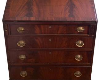 2211 - Mahogany Slant Front Bracket Foot Secretary Desk (Description): as is - some veneer missing 40.5 x 36 x 18.5