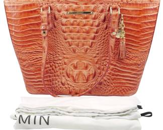 1822 - Brahmin Melbourne Terracotta Tote w/ Storage (Description): Brahmin Melbourne Terracotta tote bag with  storage bag included. Features the signature  croc-embossed texture and tassel charm.  Measures 10.5" x 16" x 5".