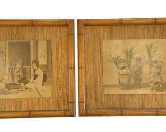 1192 - 2 Vintage Photographs in Bamboo Frames (Description): Each piece measures 13.5 x 16.5 inches.