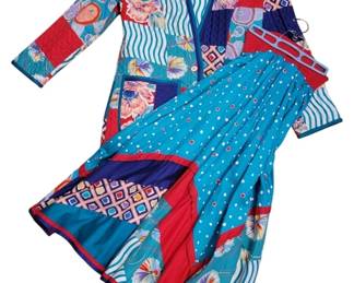 2240 - Vintage Quilted Jacket w/ Blouse & Matching Skirt (Description): made by Jeanne Marc, size 8/10