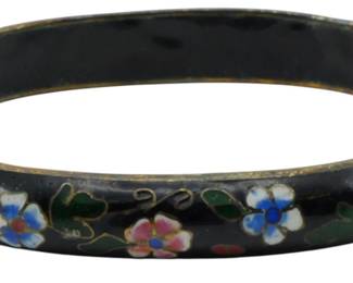 1916 - Chinese Cloisonne Bangle Bracelet Beijing (Description): Chinese cloisonne bangle bracelet from  Beijing. This traditional piece features the  characteristic cloisonne enamel technique  with colorful floral motifs set against a  dark ground.