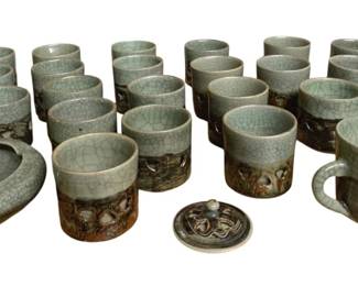 3163 - Japanese Obori Soma Ware Tea Cups & Mugs