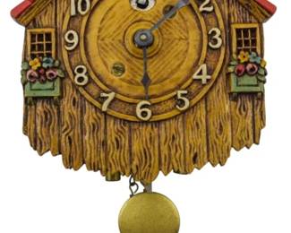36 - Mini Lux Wall Clock w/ Key & Pendulum 6x3 (Description): Used as is electric/electronic/mechanical  item. No guarantee all components, untested.