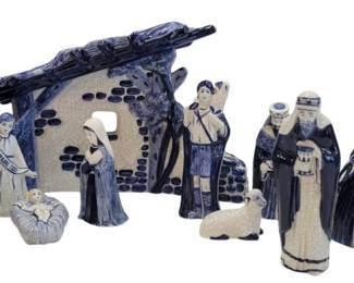 636 - Delft Blue Nativity Scene Group (Description): Tallest 6"