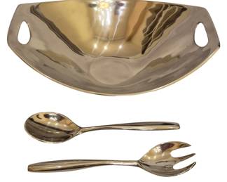 1042 - Dansk Serving Bowl w/ Spoon & Fork Silver Plated (Description): 6 x 16 x 11