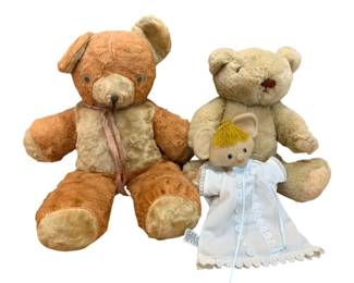 2000 - 2 Vintage Teddy Bears and 1 Puppet (Description): The largest one is 17" tall