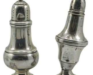 110 - 2 Different Maker Sterling Shakers 3.72oz (Description): Two sterling silver shakers by different  makers. Combined weight is 3.72 ounces.