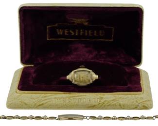 1943 - Vtg Westfield Ladies Wristwatch w/ Case (Description): Vintage Westfield ladies wristwatch presented  in its original case. The band is not  attached to the watch. Used as is electric/electronic/mechanical  item. No guarantee all components, untested.