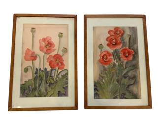 1173 - Pair Poppy Watercolors 17"x11"